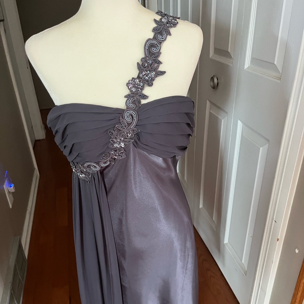 One-Shoulder Mauve Midi Dress Satin Wedding Party Cocktail Holiday Grad